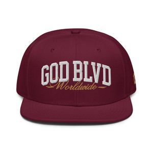 GOD BLVD - Worldwide - Burgundy Snapback Hat - White/Old Gold GOD BLVD - Worldwide - Burgundy Snapback Hat - White/Old Gold