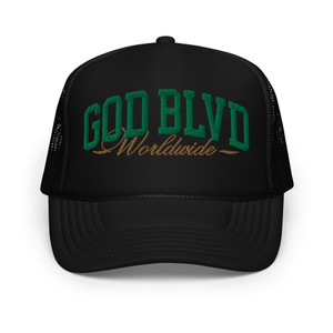 GOD BLVD - Worldwide - Black Foam Trucker Hat - Green/Old Gold GOD BLVD - Worldwide - Black Foam Trucker Hat - Green/Old Gold