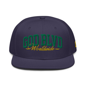 GOD BLVD - Worldwide - Navy Snapback Hat - Green/Gold GOD BLVD - Worldwide - Navy Snapback Hat - Green/Gold