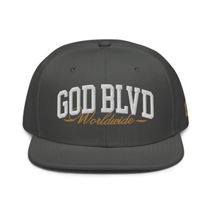 GOD BLVD - Worldwide - Charcoal Gray Snapback Hat - White/Old Gold GOD BLVD - Worldwide - Charcoal Gray Snapback Hat - White/Old Gold