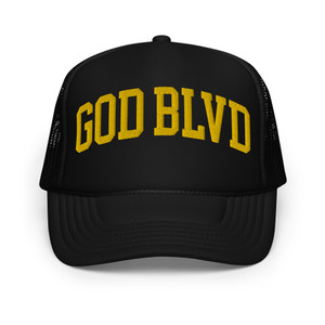 GOD BLVD - Arched - Black Foam Trucker Hat - Gold Embroidered GOD BLVD - Arched - Black Foam Trucker Hat - Gold Embroidered