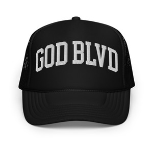 GOD BLVD - Arched - Black Foam Trucker Hat - White Embroidered GOD BLVD - Arched - Black Foam Trucker Hat - White Embroidered