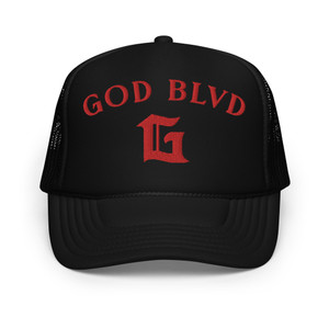 GOD BLVD - Arched G - Black Foam Trucker Hat - Red Embroidered GOD BLVD - Arched G - Black Foam Trucker Hat - Red Embroidered