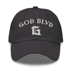 GOD BLVD - Arched G - Dark Grey Dad Hat - White Embroidered GOD BLVD - Arched G - Dark Grey Dad Hat - White Embroidered