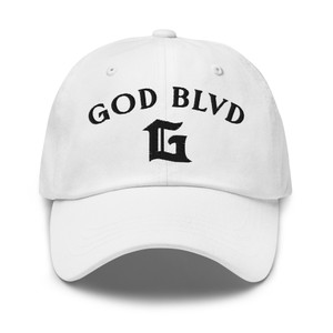 GOD BLVD - Arched G - White Dad Hat - Black Embroidered GOD BLVD - Arched G - White Dad Hat - Black Embroidered