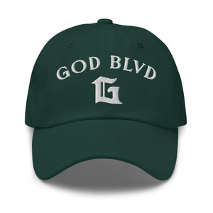 GOD BLVD - Arched G - Spruce Green Dad Hat - White Embroidered GOD BLVD - Arched G - Spruce Green Dad Hat - White Embroidered