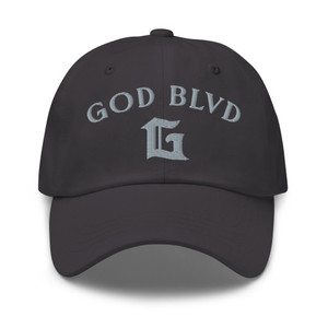 GOD BLVD - Arched G - Dark Grey Dad Hat - Grey Embroidered GOD BLVD - Arched G - Dark Grey Dad Hat - Grey Embroidered