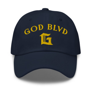 GOD BLVD - Arched G - Navy Dad Hat - Gold Embroidered GOD BLVD - Arched G - Navy Dad Hat - Gold Embroidered