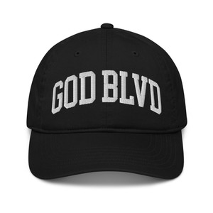 GOD BLVD - Arched - Black Organic Dad Hat - White Embroidered GOD BLVD - Arched - Black Organic Dad Hat - White Embroidered