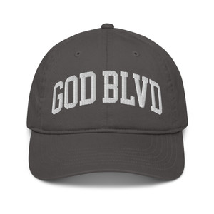 GOD BLVD - Arched - Charcoal Organic Dad Hat - White Embroidered GOD BLVD - Arched - Charcoal Organic Dad Hat - White Embroidered
