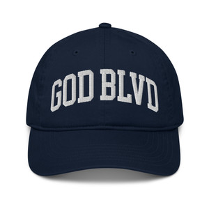 GOD BLVD - Arched - Pacific Blue Organic Dad Hat - White Embroidered