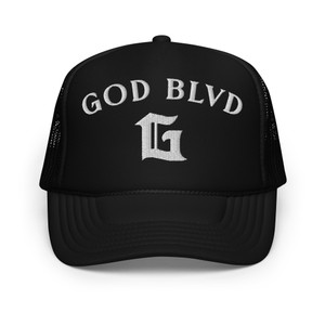 GOD BLVD - Arched G - Black Foam Trucker Hat - White Embroidered GOD BLVD - Arched G - Black Foam Trucker Hat - White Embroidered