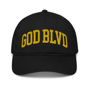 GOD BLVD - Arched - Black Organic Dad Hat - Gold Embroidered