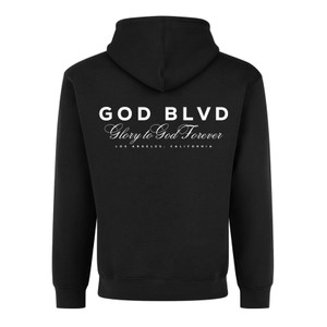 GOD BLVD - Glory to God Forever - Black Heavy Hooded Pullover - Front and Back Print GOD BLVD - Glory to God Forever - Black Heavy Hooded Pullover - Front and Back Print