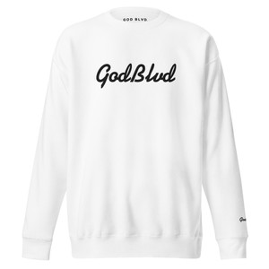 GOD BLVD - White Sweatshirt - Cursive - Black Embroidered GOD BLVD - White Sweatshirt - Cursive - Black Embroidered