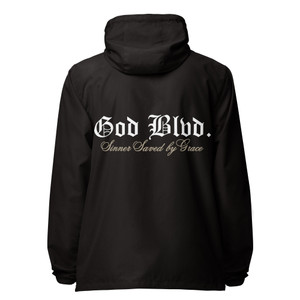 GOD BLVD - Sinner Saved by Grace - Black Lightweight Zip Up Windbreaker V2