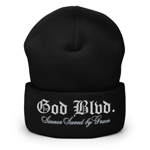 GOD BLVD - Sinner Saved by Grace - Black Cuffed Beanie - White/Grey GOD BLVD - Sinner Saved by Grace - Black Cuffed Beanie - White/Grey