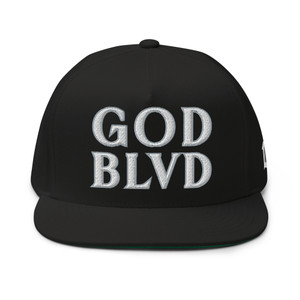 GOD BLVD - Black Flat Bill Snapback - White/Grey