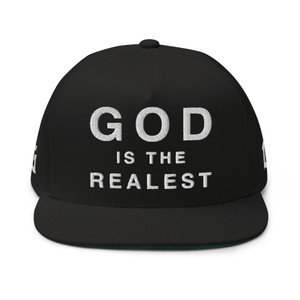 GOD BLVD - God is the Realest - Black Flat Bill Cap - White Embroidered GOD BLVD - God is the Realest - Black Flat Bill Cap - White Embroidered