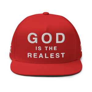 GOD BLVD - God is the Realest - Red Flat Bill Cap - White Embroidered GOD BLVD - God is the Realest - Red Flat Bill Cap - White Embroidered