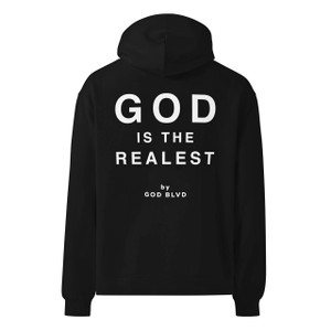 GOD BLVD - God is the Realest - Black Oversized Hoodie - Front/Back White Print GOD BLVD - God is the Realest - Black Oversized Hoodie - Front/Back White Print