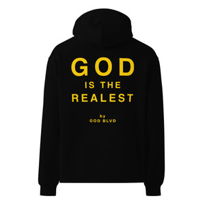 GOD BLVD - God is the Realest - Black Oversized Hoodie - Front/Back Yellow Print GOD BLVD - God is the Realest - Black Oversized Hoodie - Front/Back Yellow Print