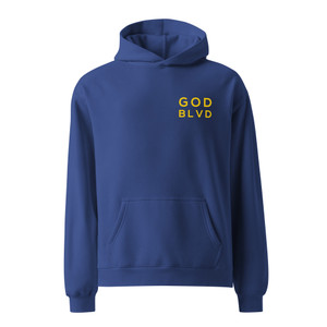 GOD BLVD - God is the Realest - Blue Oversized Hoodie - Front/Back Yellow Print GOD BLVD - God is the Realest - Blue Oversized Hoodie - Front/Back Yellow Print