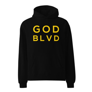 GOD BLVD - OG Logo - Black Oversized Hoodie (Front/Back Yellow Print) GOD BLVD - OG Logo - Black Oversized Hoodie (Front/Back Yellow Print)