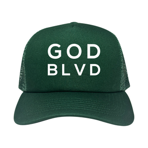 GOD BLVD - OG Logo - Spruce Green Classic Foam Trucker (White Print) GOD BLVD - OG Logo - Spruce Green Classic Foam Trucker (White Print)