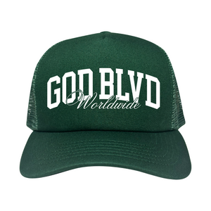 GOD BLVD - Worldwide - Spruce Green Classic Foam Trucker (White Print) GOD BLVD - Worldwide - Spruce Green Classic Foam Trucker (White Print)