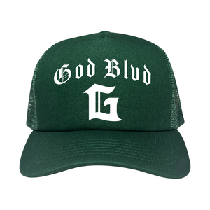 GOD BLVD - Arched G - Spruce Green Classic Foam Trucker (White Print)