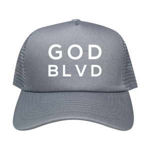GOD BLVD - OG Logo - Grey Classic Foam Trucker (White Print) GOD BLVD - OG Logo - Grey Classic Foam Trucker (White Print)