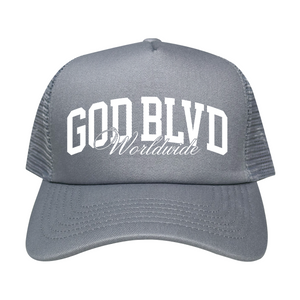 GOD BLVD - Worldwide - Grey Classic Foam Trucker (White Print) GOD BLVD - Worldwide - Grey Classic Foam Trucker (White Print)