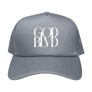 GOD BLVD - Secondary Logo - Grey Classic Foam Trucker (White Print) GOD BLVD - Secondary Logo - Grey Classic Foam Trucker (White Print)