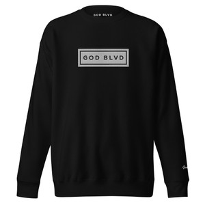 GOD BLVD - White/Black Embroidered Street Sign - Black Premium Sweatshirt GOD BLVD - White/Black Embroidered Street Sign - Black Premium Sweatshirt