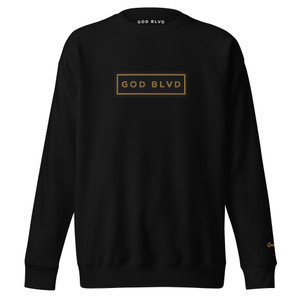 GOD BLVD - Old Gold/Black Embroidered Sign - Black Premium Sweatshirt GOD BLVD - Old Gold/Black Embroidered Sign - Black Premium Sweatshirt