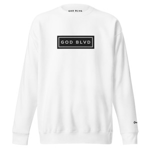 GOD BLVD - Black/White Embroidered Sign - White Premium Sweatshirt GOD BLVD - Black/White Embroidered Sign - White Premium Sweatshirt