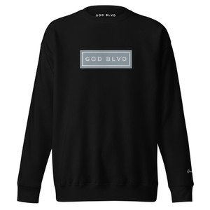 GOD BLVD - Grey/White Embroidered Sign - Black Premium Sweatshirt GOD BLVD - Grey/White Embroidered Sign - Black Premium Sweatshirt