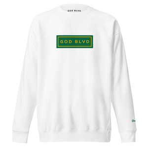 GOD BLVD - Green/Gold Embroidered Sign - White Premium Sweatshirt GOD BLVD - Green/Gold Embroidered Sign - White Premium Sweatshirt