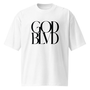 GOD BLVD - White Oversized Heavyweight Tee - Secondary Logo  (White Print)