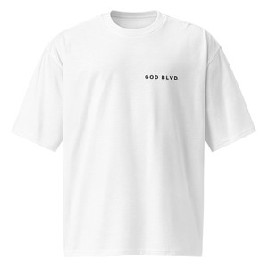 GOD BLVD - White Oversized Heavyweight Tee - OG logo Front/Back - (Black Print) GOD BLVD - White Oversized Heavyweight Tee - OG logo Front/Back - (Black Print)
