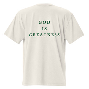 GOD BLVD - God is Greatness - Oversized Faded Bone Tee - Front/Back Forest Green Print GOD BLVD - God is Greatness - Oversized Faded Bone Tee - Front/Back Forest Green Print
