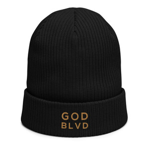 GOD BLVD - Black Organic Ribbed Beanie (Gold) GOD BLVD - Black Organic Ribbed Beanie (Gold)