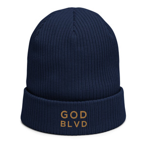 GOD BLVD - Navy Organic Ribbed Beanie (Gold) GOD BLVD - Navy Organic Ribbed Beanie (Gold)