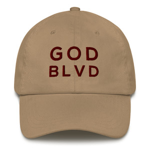 GOD BLVD - Classic Khaki Strapback Dad Hat (Maroon Stitch) GOD BLVD - Classic Khaki Strapback Dad Hat (Maroon Stitch)
