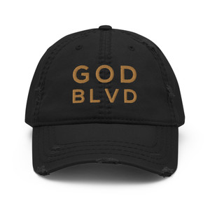 GOD BLVD - Black Distressed Dad Hat (Old Gold Stitch) GOD BLVD - Black Distressed Dad Hat (Old Gold Stitch)