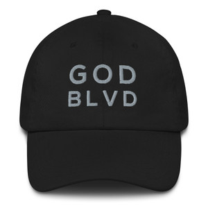 GOD BLVD - Classic Black Strapback Dad Hat (Grey Stitch) GOD BLVD - Classic Black Strapback Dad Hat (Grey Stitch)