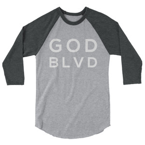 GOD BLVD - White Logo - Heather Grey/Heather - 3/4 Sleeve Raglan Tee GOD BLVD - White Logo - Heather Grey/Heather - 3/4 Sleeve Raglan Tee