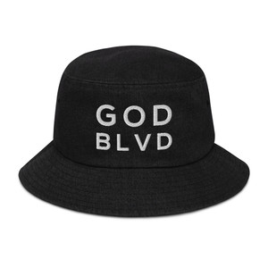 GOD BLVD - Black Denim Bucket Hat (White Logo) GOD BLVD - Black Denim Bucket Hat (White Logo)