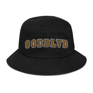 GOD BLVD - Arch Class - Black Denim Bucket Hat (Old Gold/White) GOD BLVD - Arch Class - Black Denim Bucket Hat (Old Gold/White)